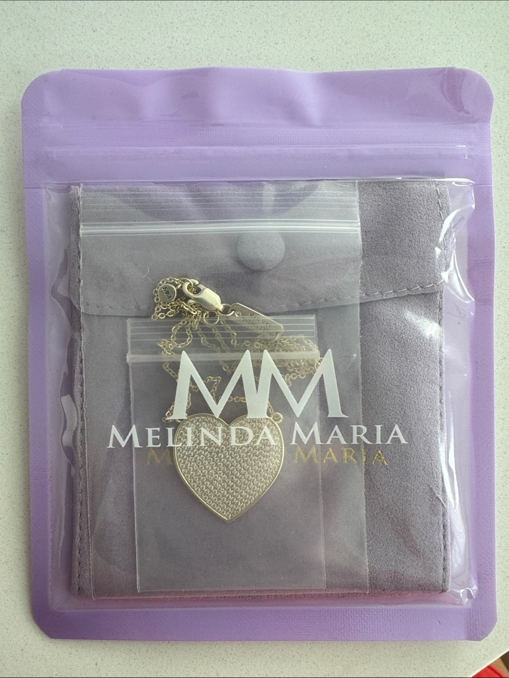 NWT Melinda Maria XL You Have My Whole Heart Pavé Necklace Gold - Picture 4 of 4